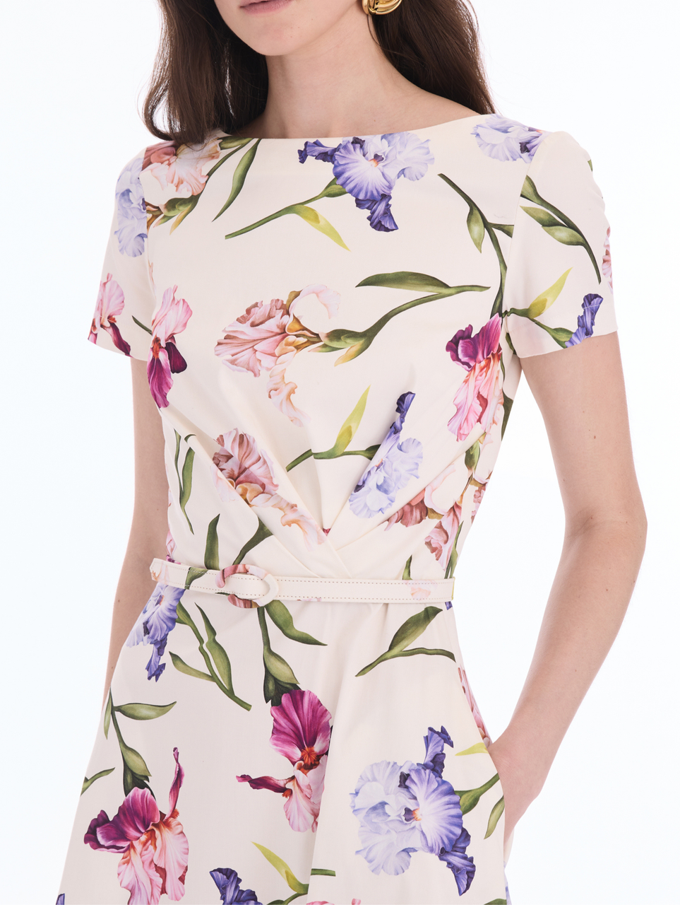 *VIRTUAL TRUNK SHOW* Oscar de la Renta Short Sleeve Iris Flowers Poplin Day Dress